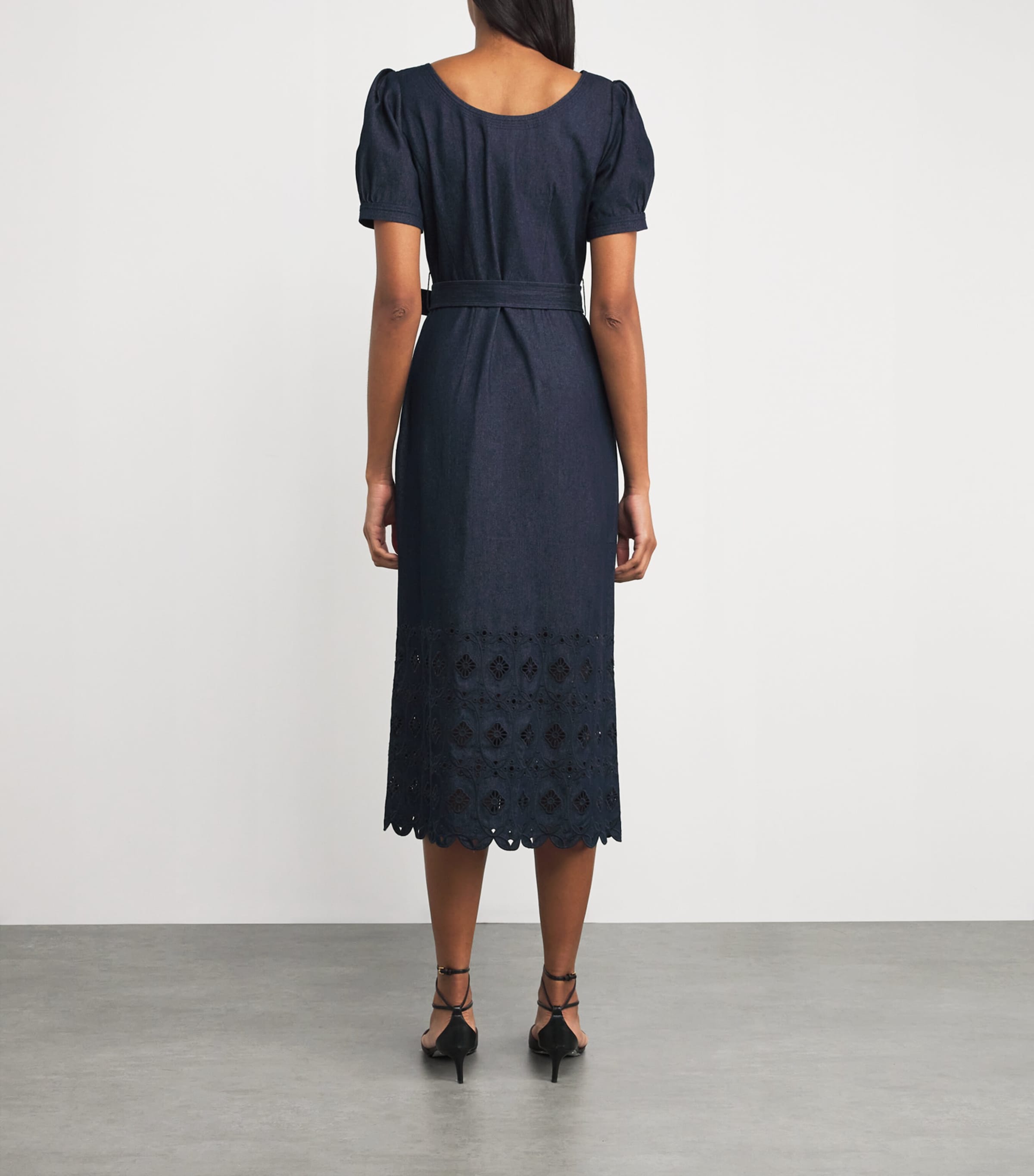 Denim Embroidered Blanca Midi Dress