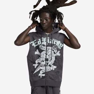 Men's Skull Sleeveless Hoodie in Grey