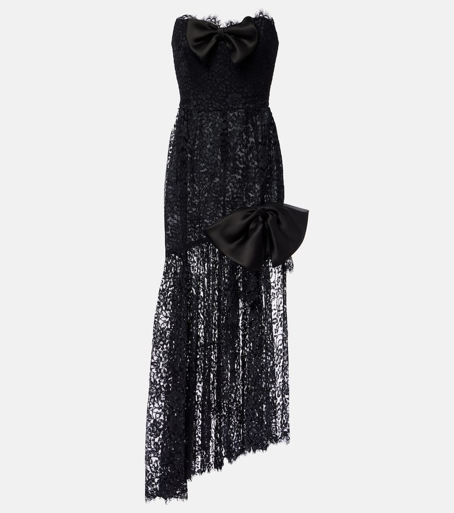Bow-detail asymmetric lace bustier dress