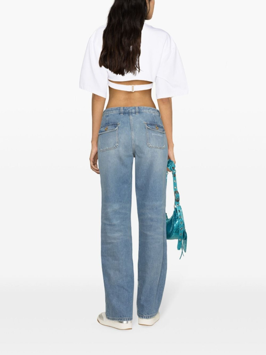 Knee-panel mid-rise straight jeans - Blue