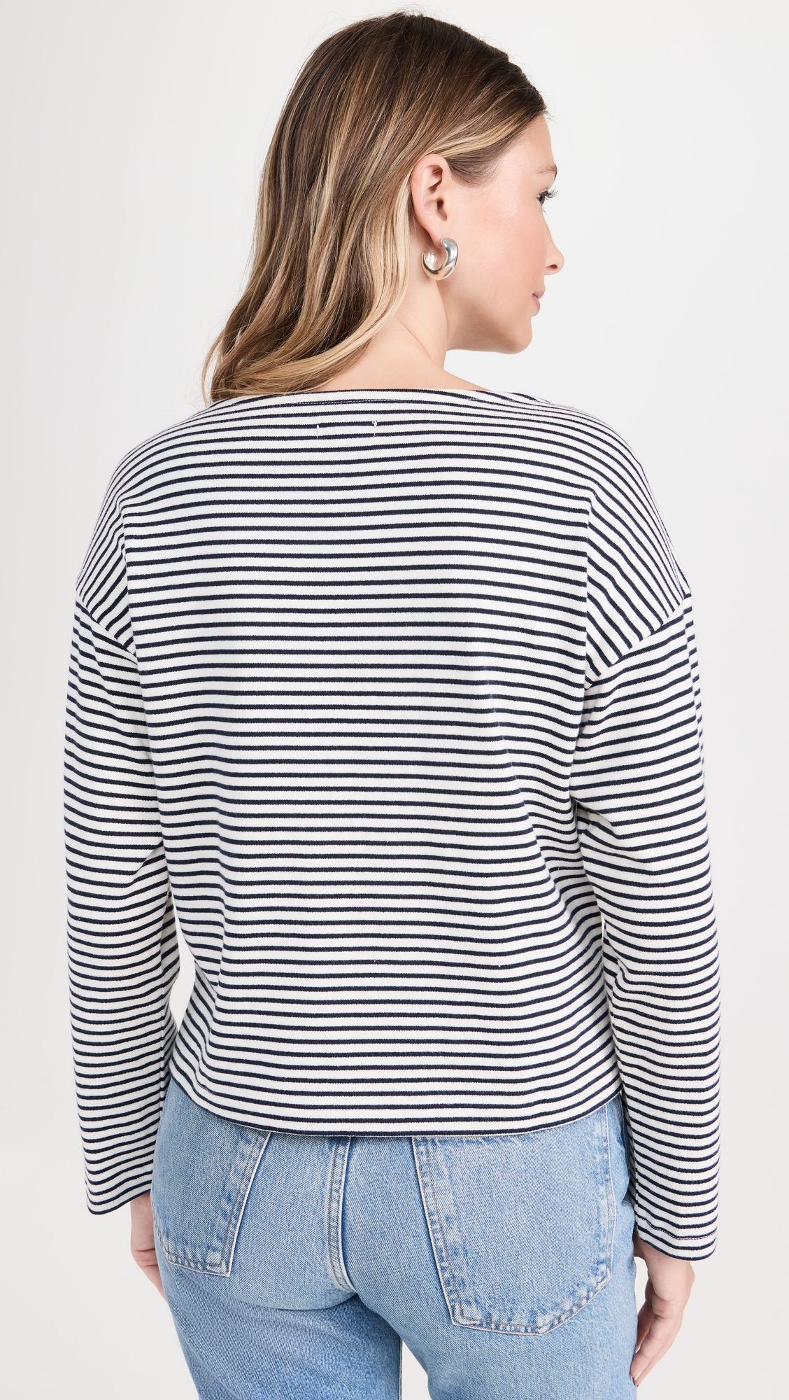 Macy Long Sleeve Tee Ivory Navy Micro Stripe