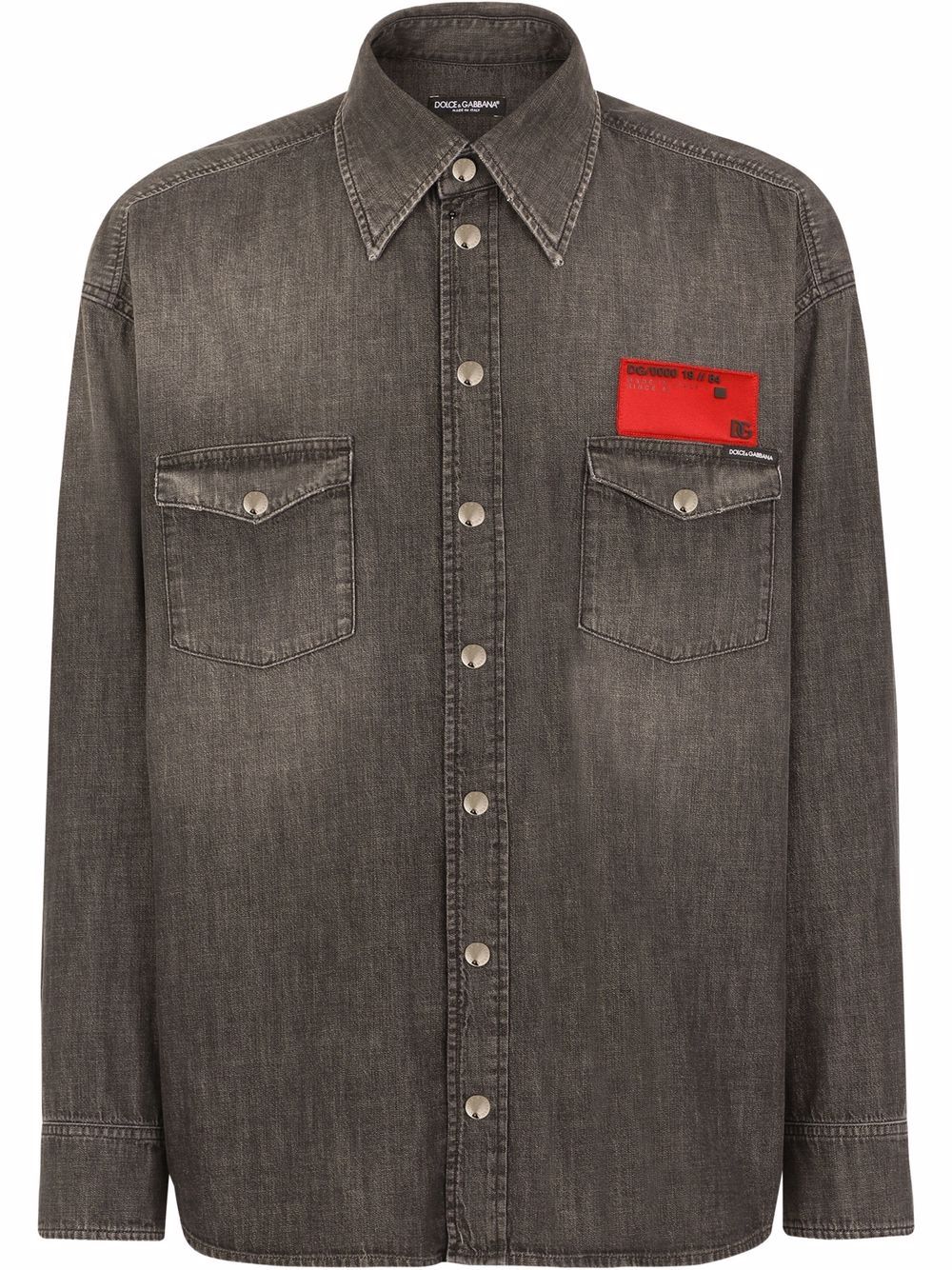 Logo-patch denim shirt - Grey
