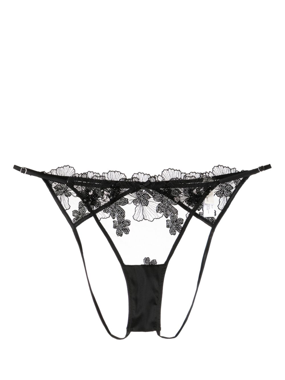 Lace-embroidery sheer thong - Black
