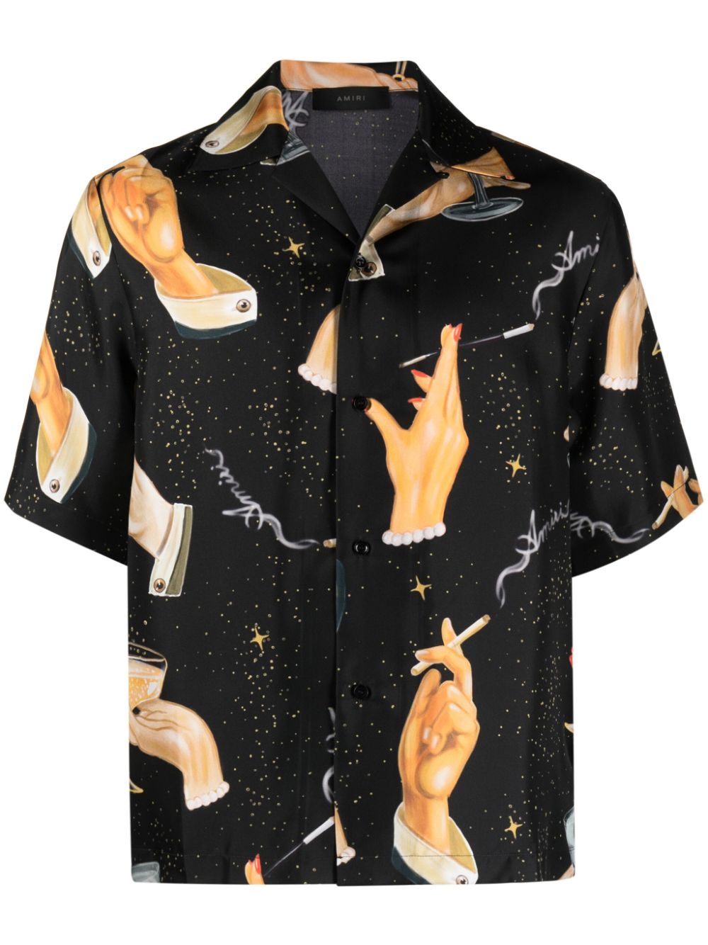 Champagne-print silk shirt - Black