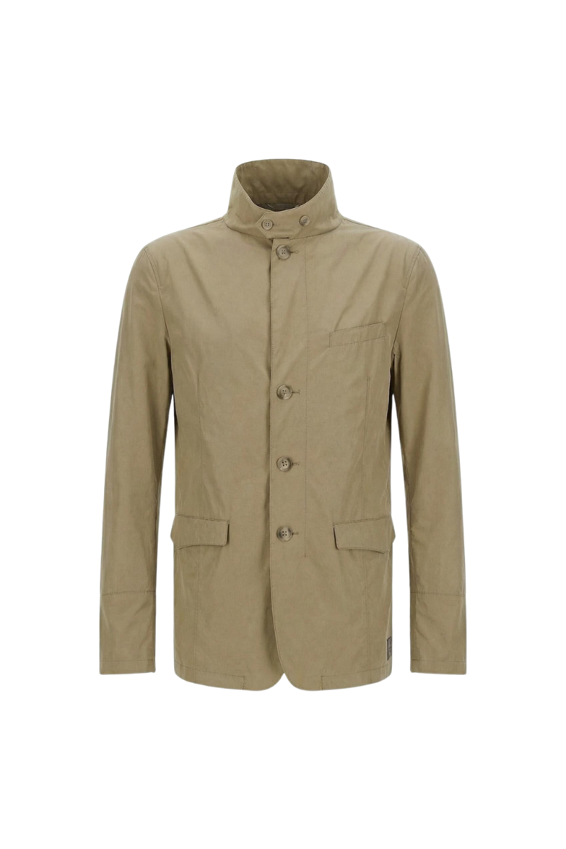 Stand-Collar Nylon Jacket — Beige