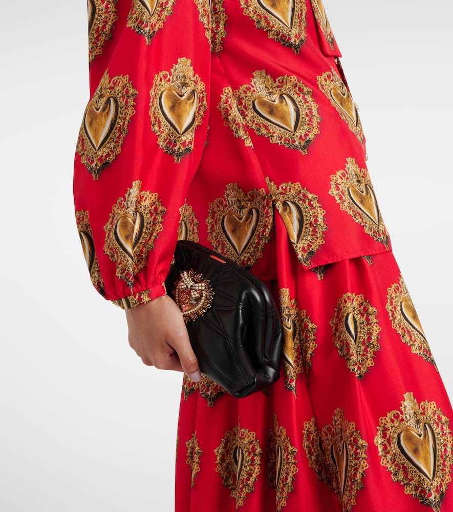 Printed tie-neck silk blouse