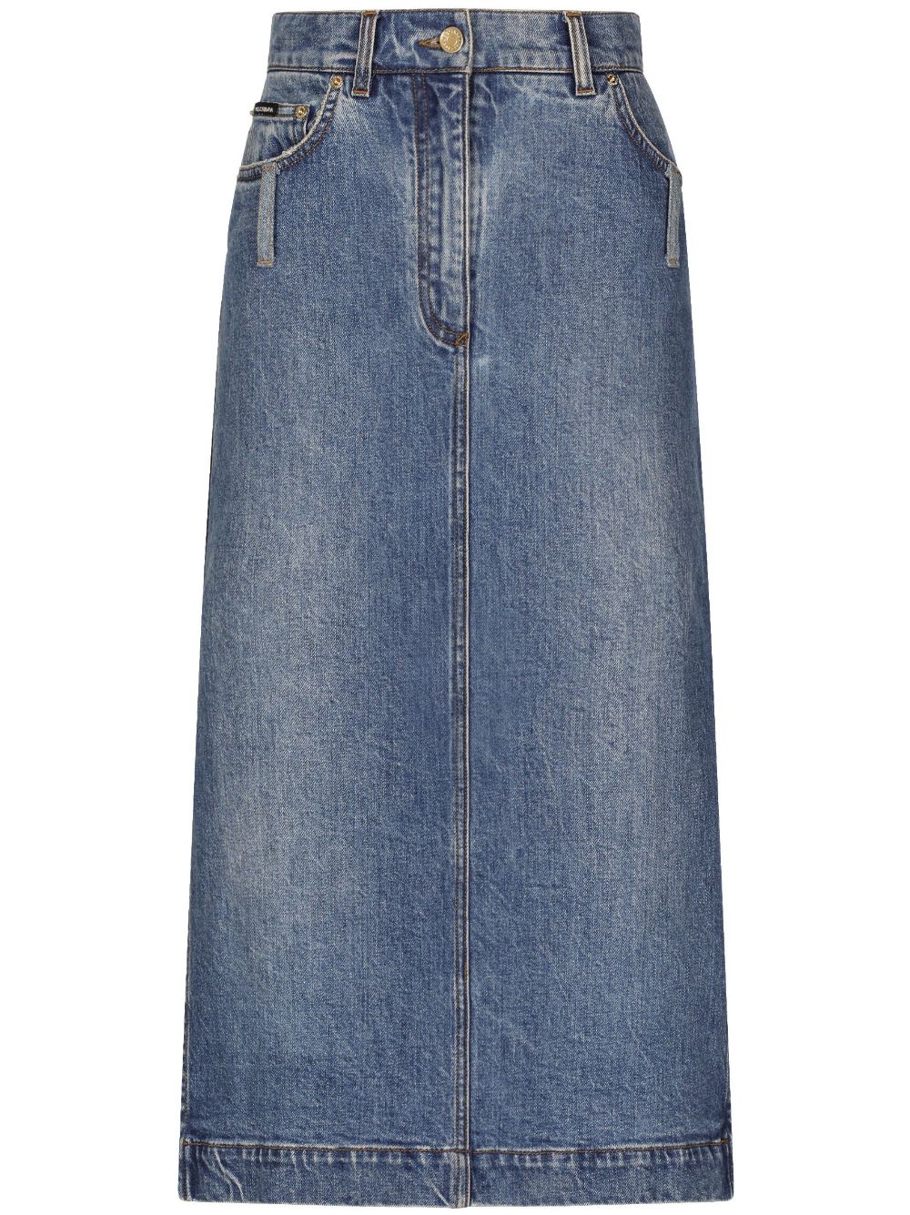 Logo-plaque midi denim skirt - Blue