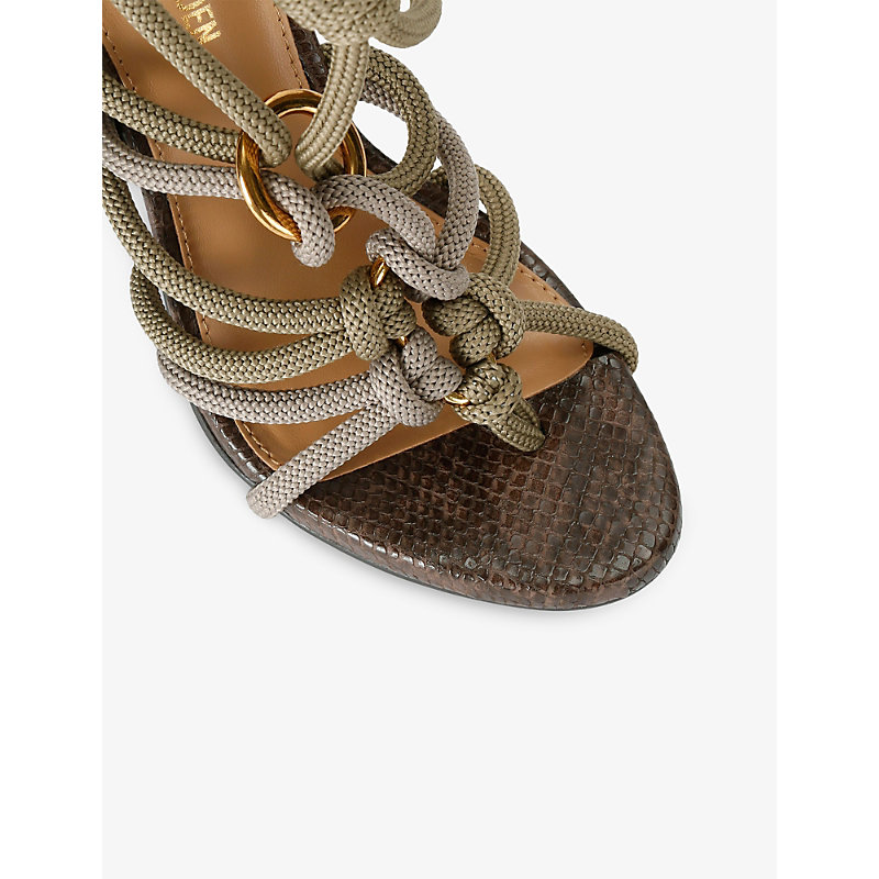 Womens Catnyss Rope-Knot Faux-Leather Heeled Sandals