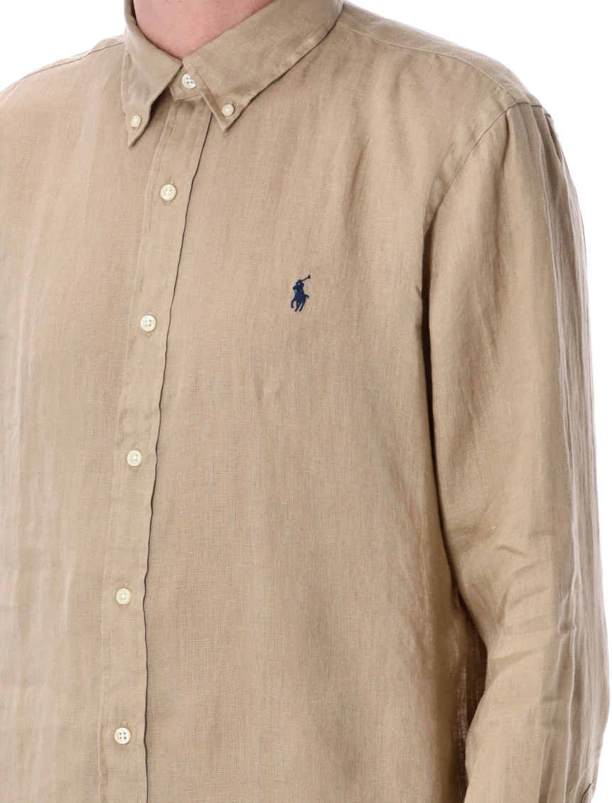 Beige Polo Pony-Embroidered Shirt