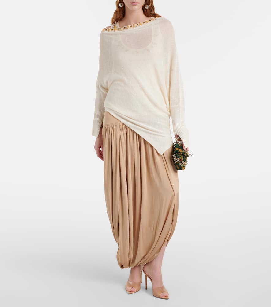 Beaded asymmetric linen-blend top