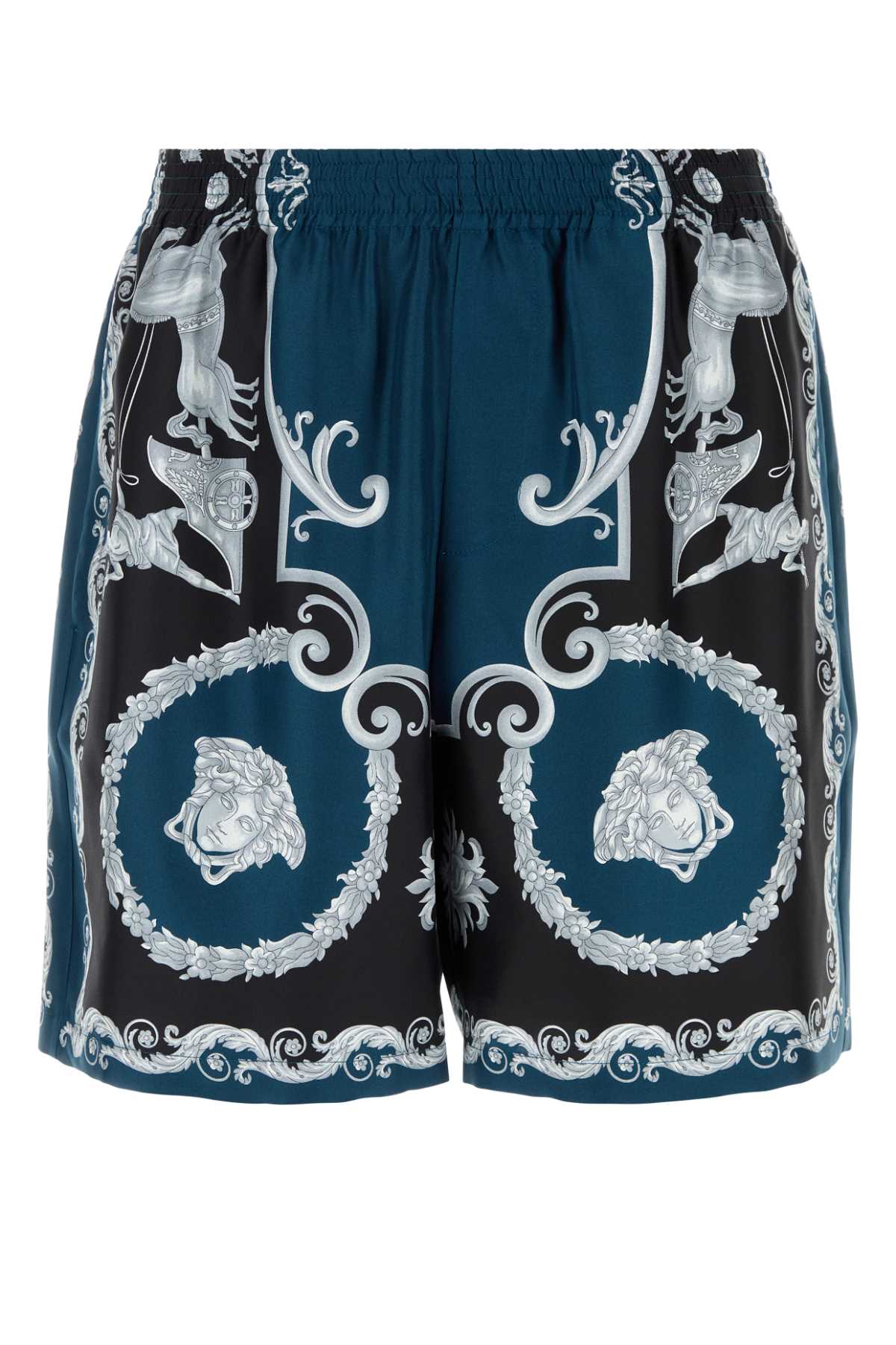 Barocco-Print Silk Bermuda Short — Blue