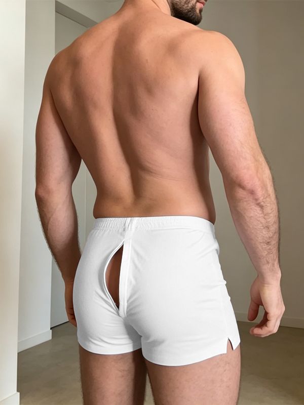 Men's Avant-Garde Rear Zipper Cutout Body-Con Athletic Short SKUL64154 - White / S