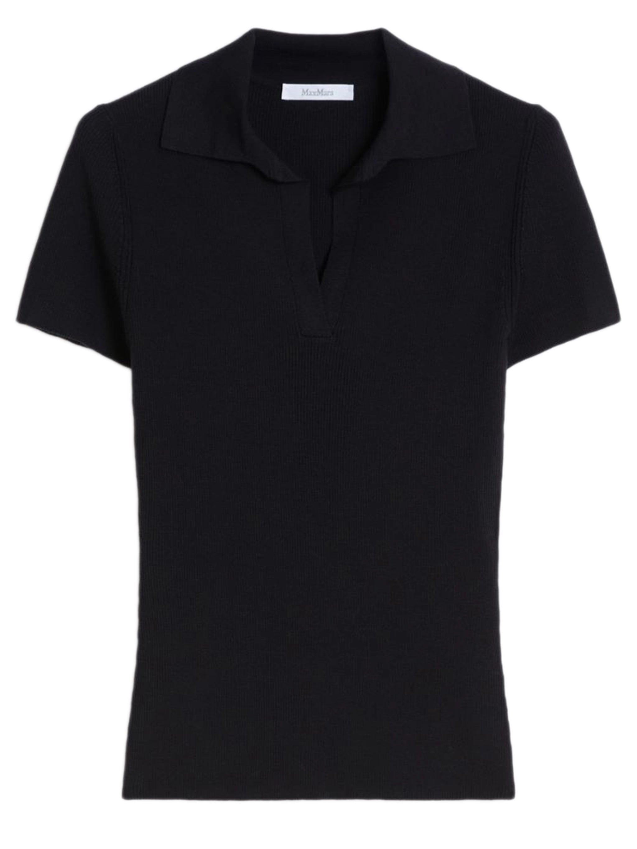 Slim Fit Virgin Wool Open Polo Collar Top