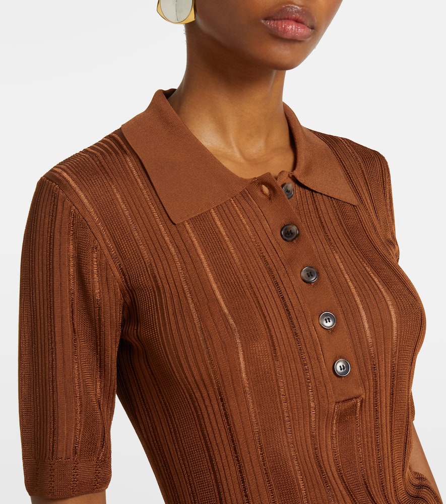 Laddered ribbed-knit polo shirt