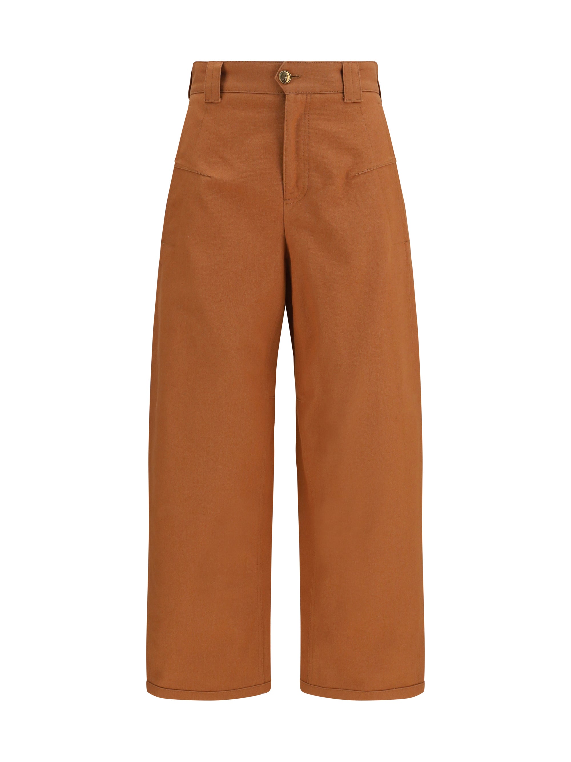 Cotton Canvas Barrel-Leg Trousers — Orange