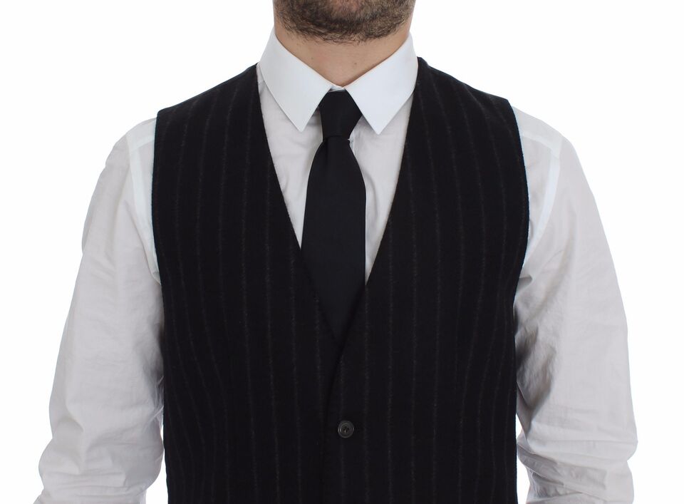 Striped Wool Vest — Black