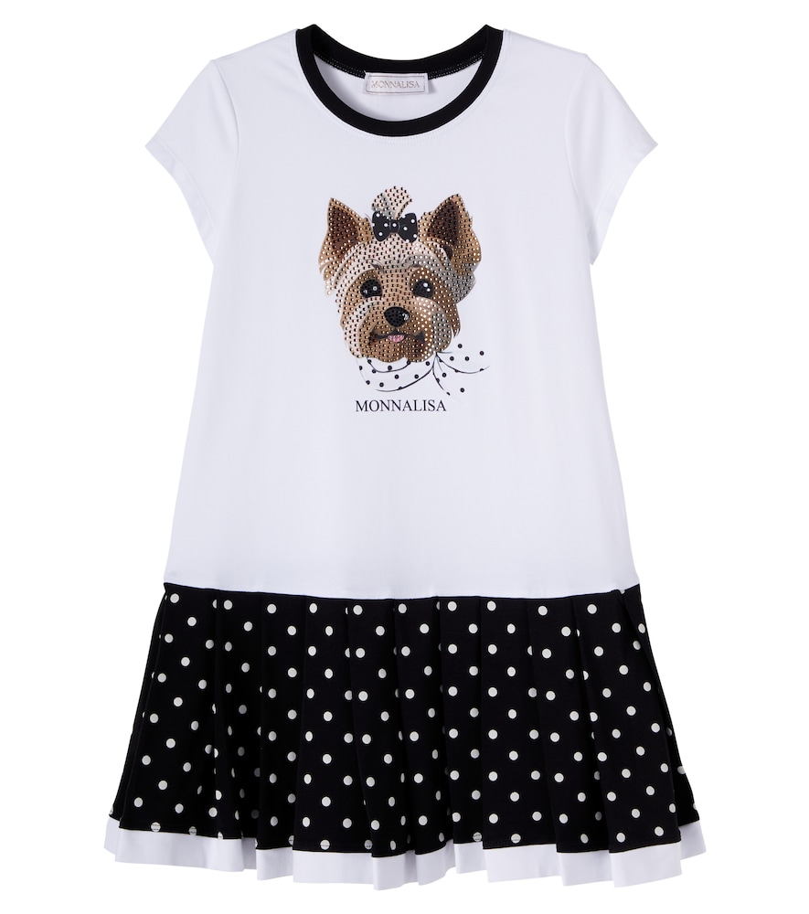 Embellished printed cotton-blend dress