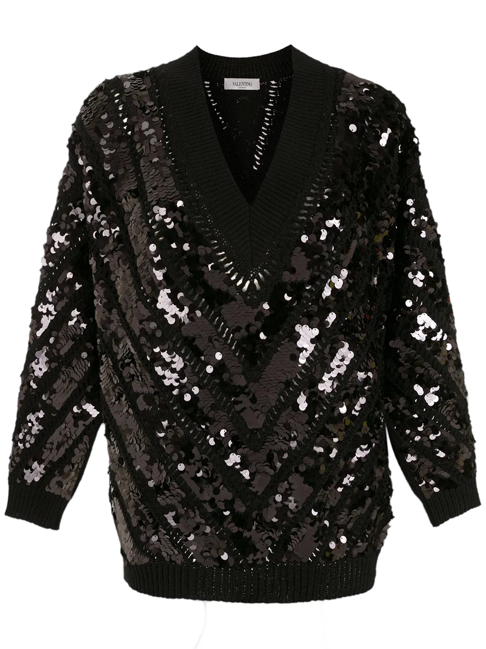 Sequin-Embellished Sweater — Black