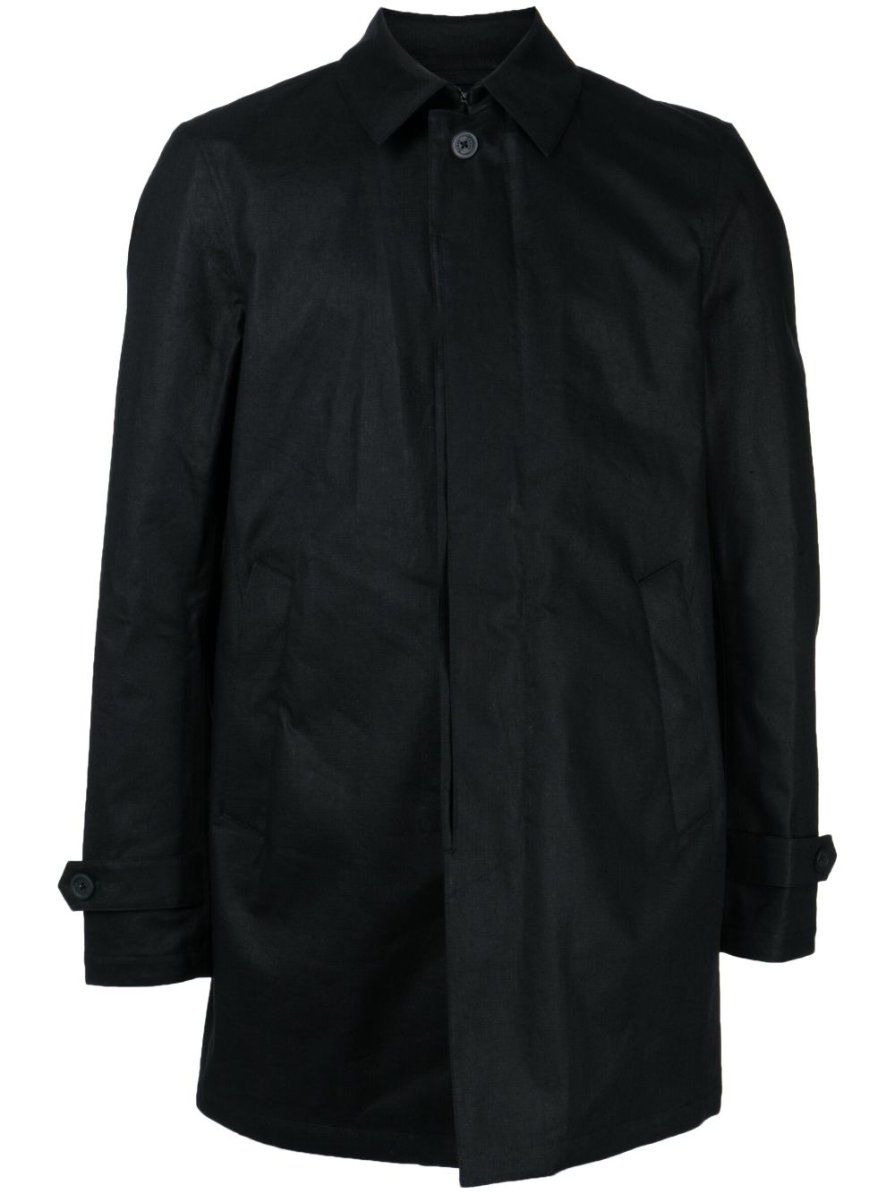 Plain linen shirt jacket - Black