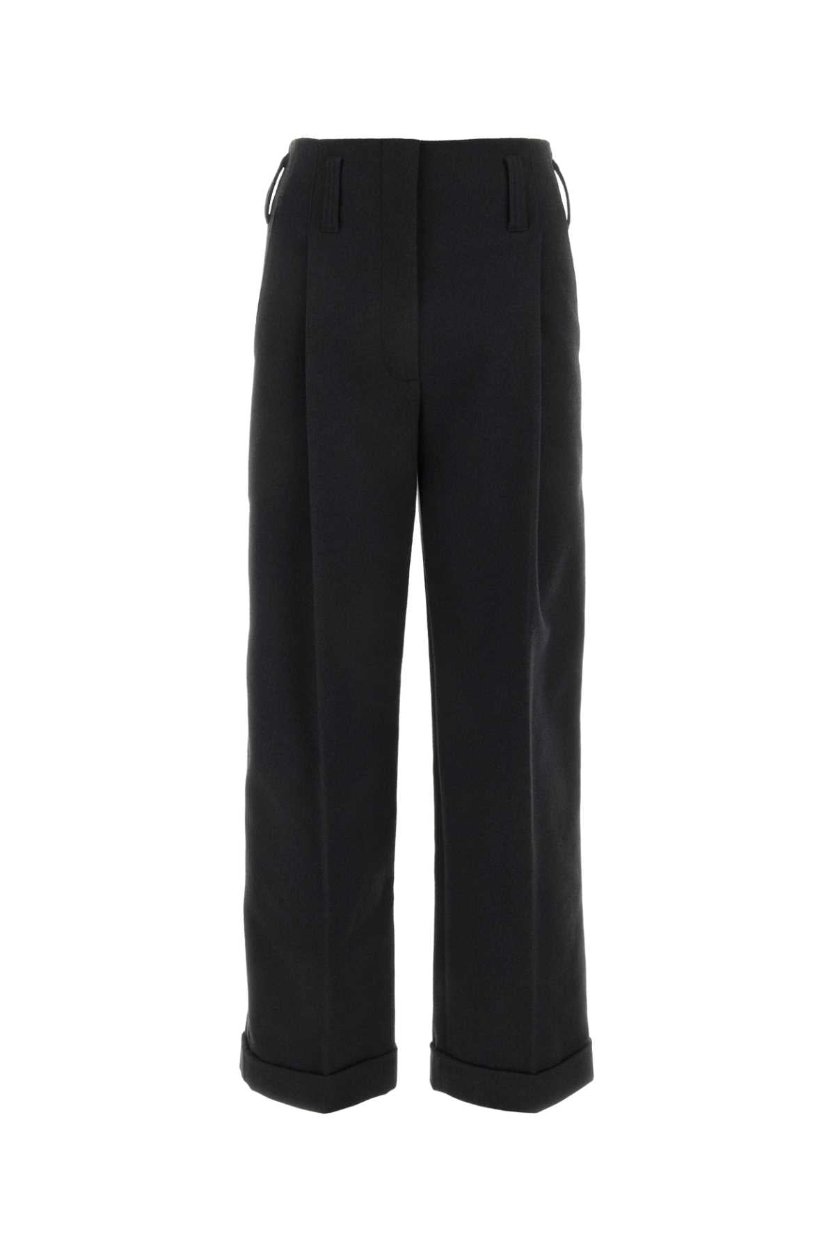 Wide-Leg Polyester Trousers — Black