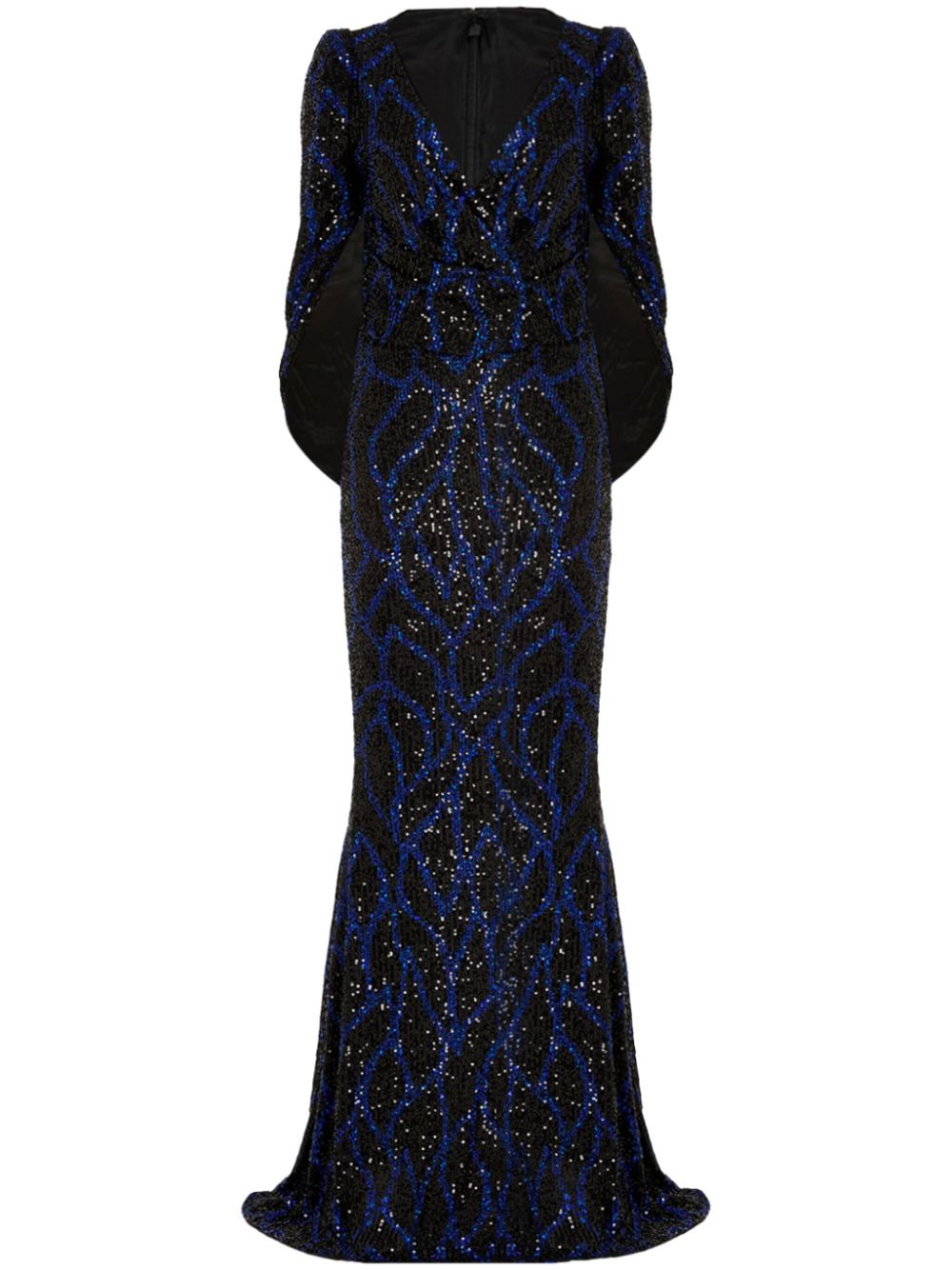 Shawl design sequinned gown - Black