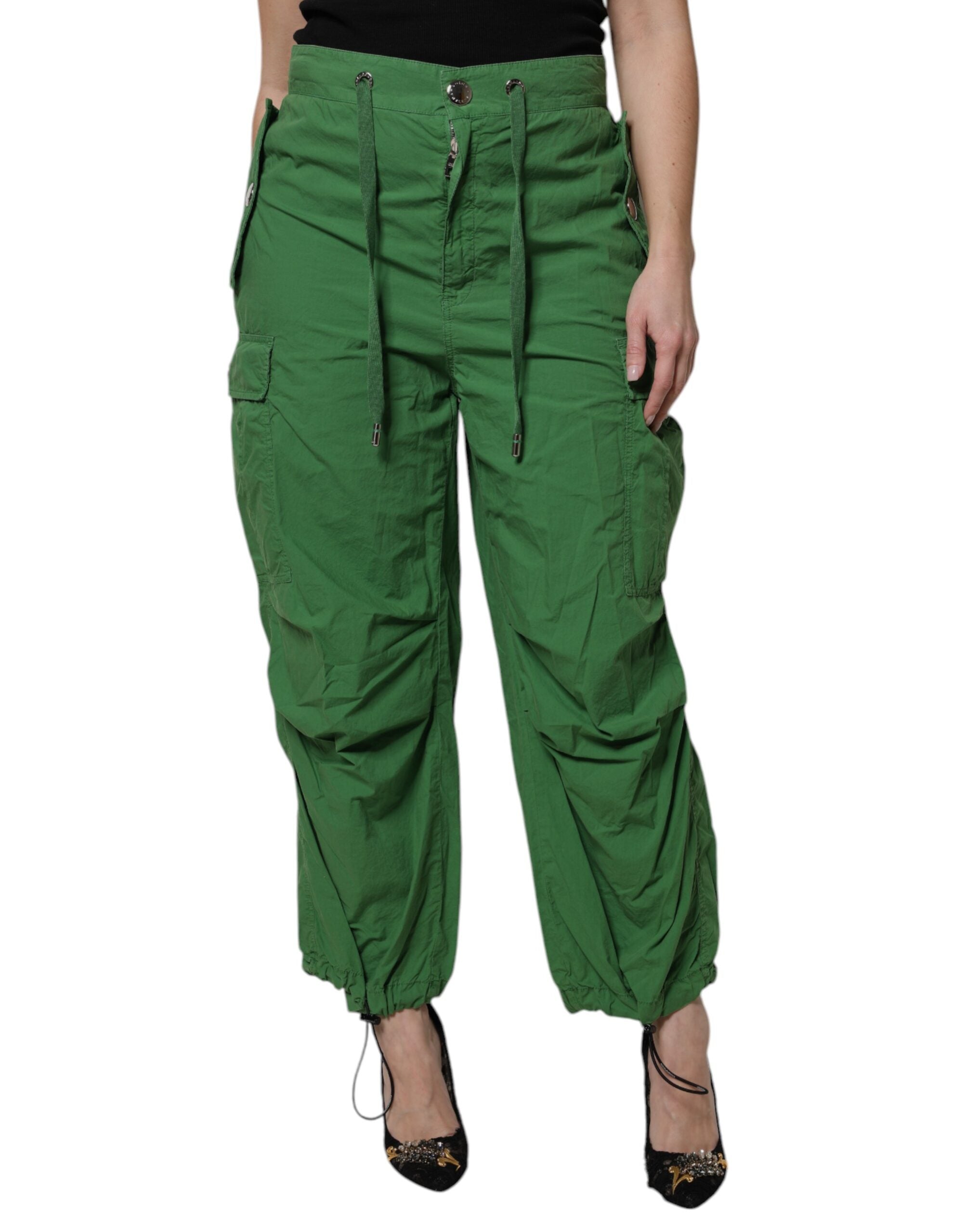 Cotton-Elastane High Waist Cargo Pants — Green