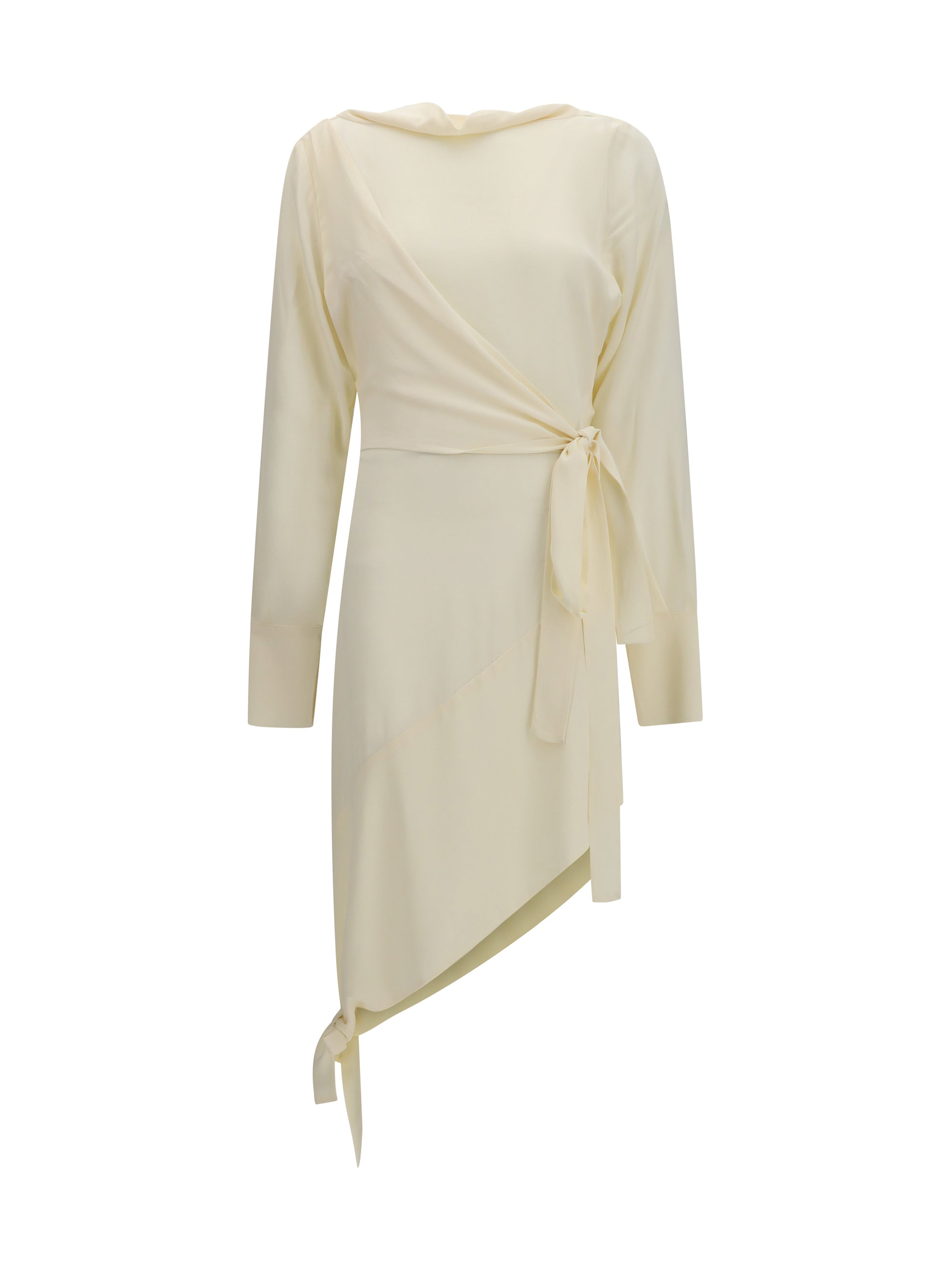 Wrap Silk-Blend Dress — Beige