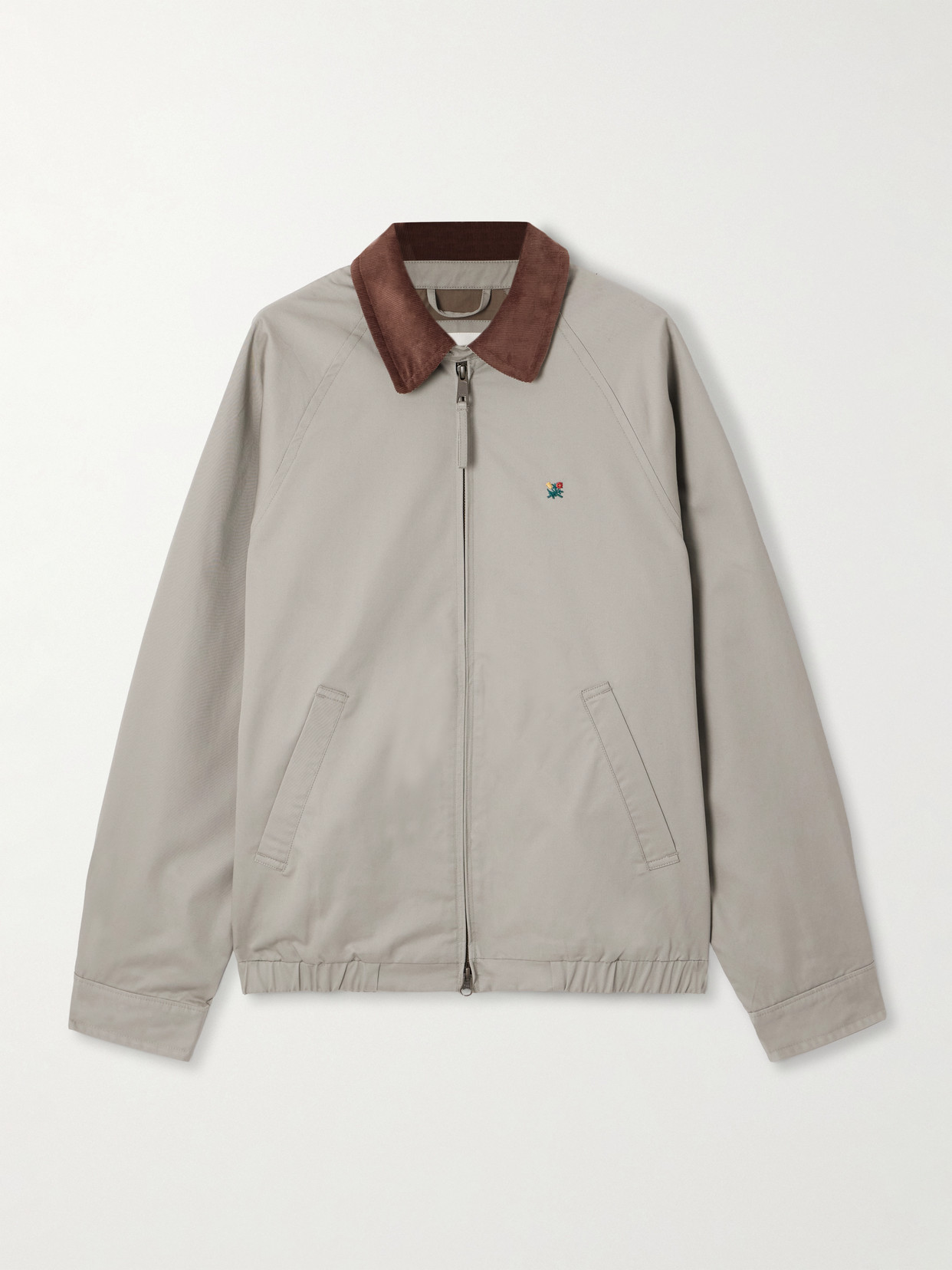 Corduroy-trimmed Embroidered Cotton-twill Jacket - Gray