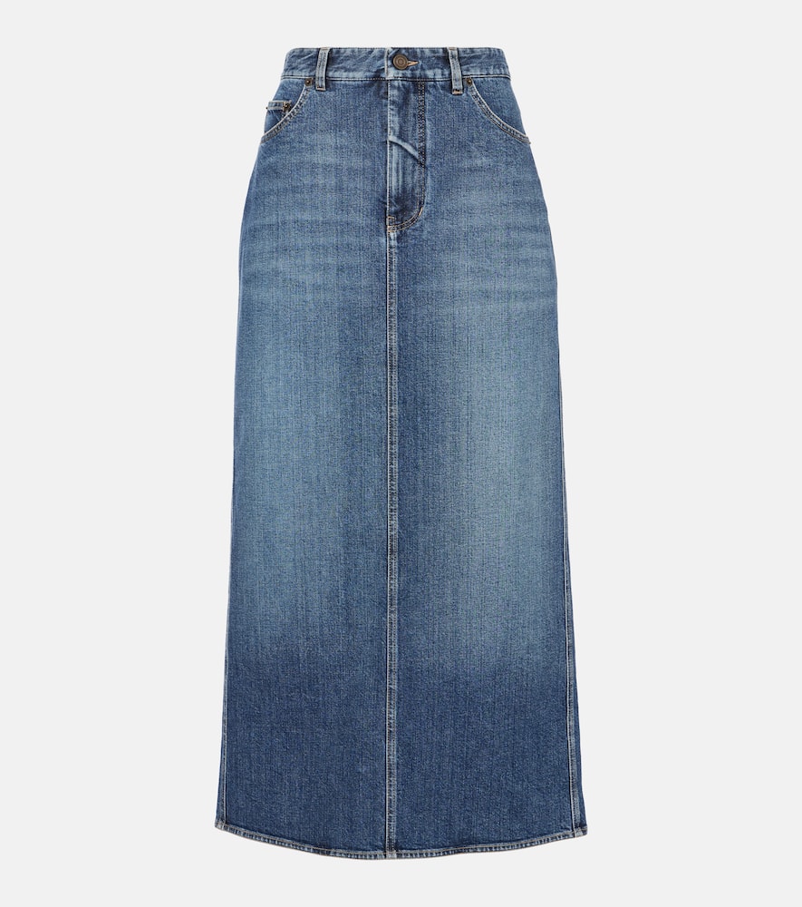 High-rise denim maxi skirt