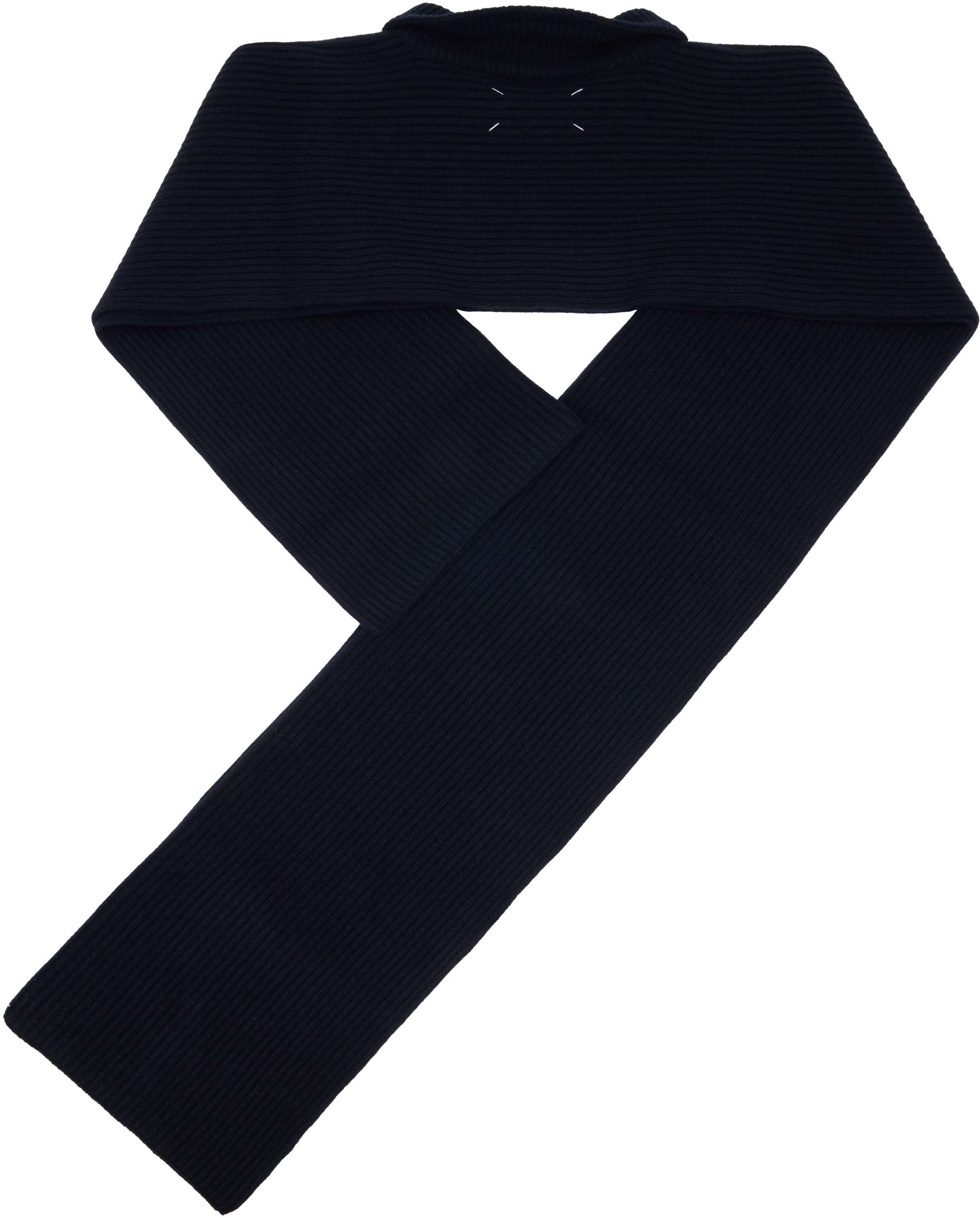 Navy Ribbed Wool Collar Scarf