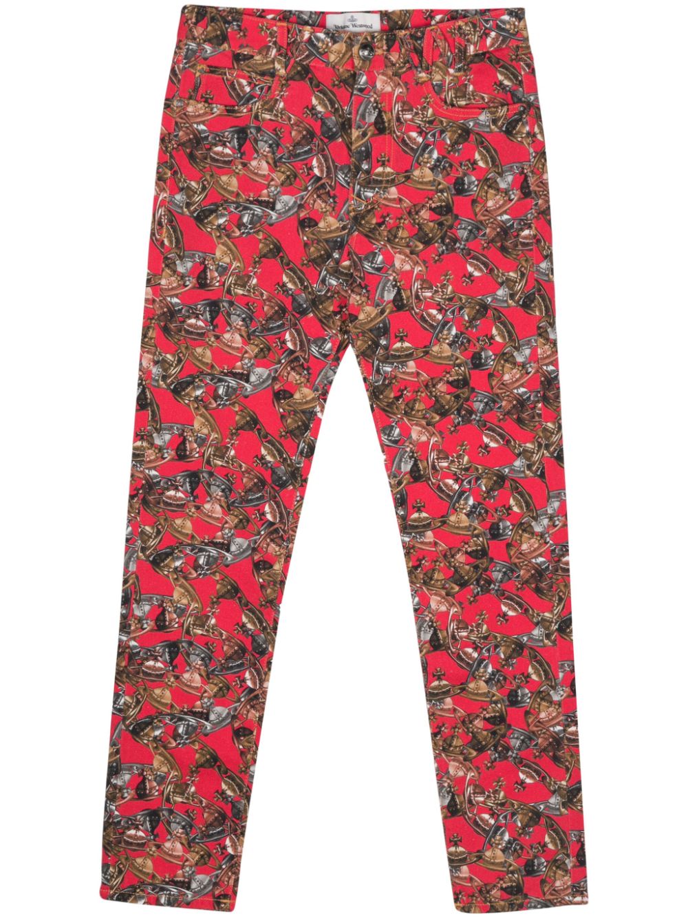 Orb-logo-print twill trousers - Red