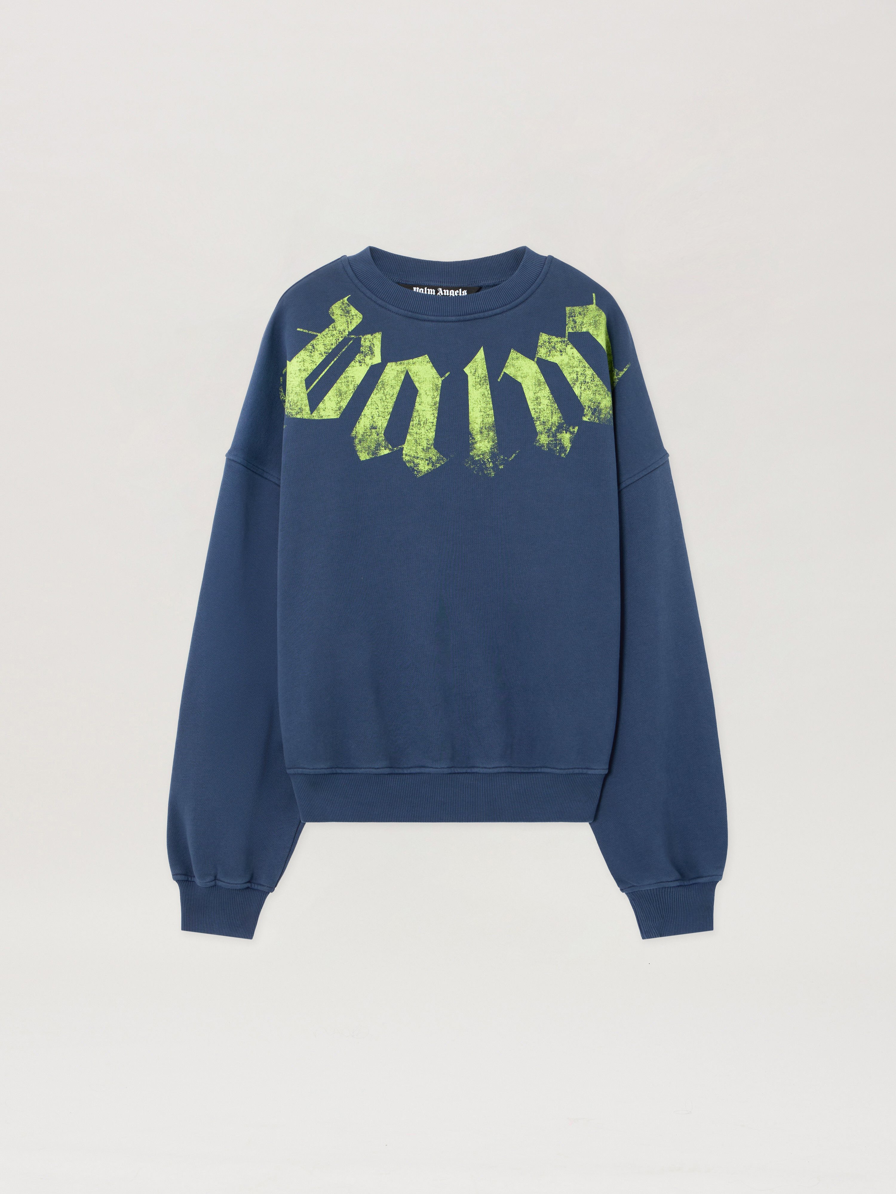 Big Neck Logo Loose Sweatshirt Man  Navy Blue Lime