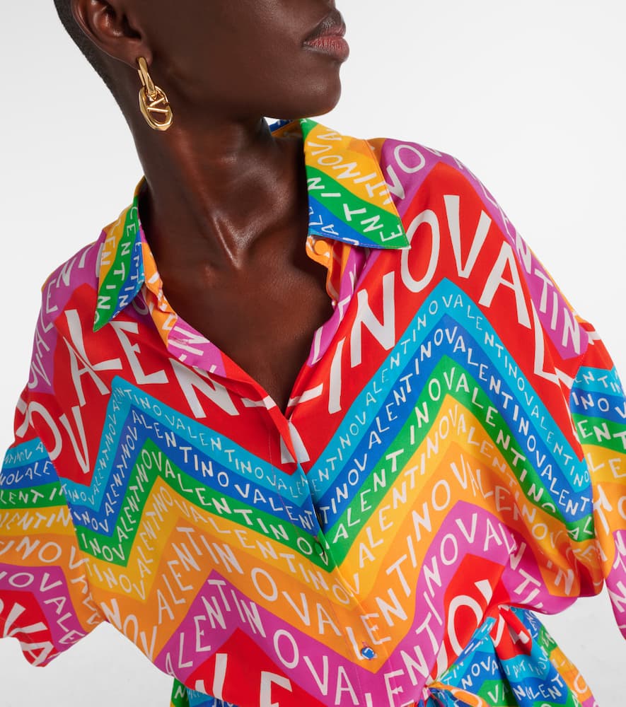 Logo silk shirt dress