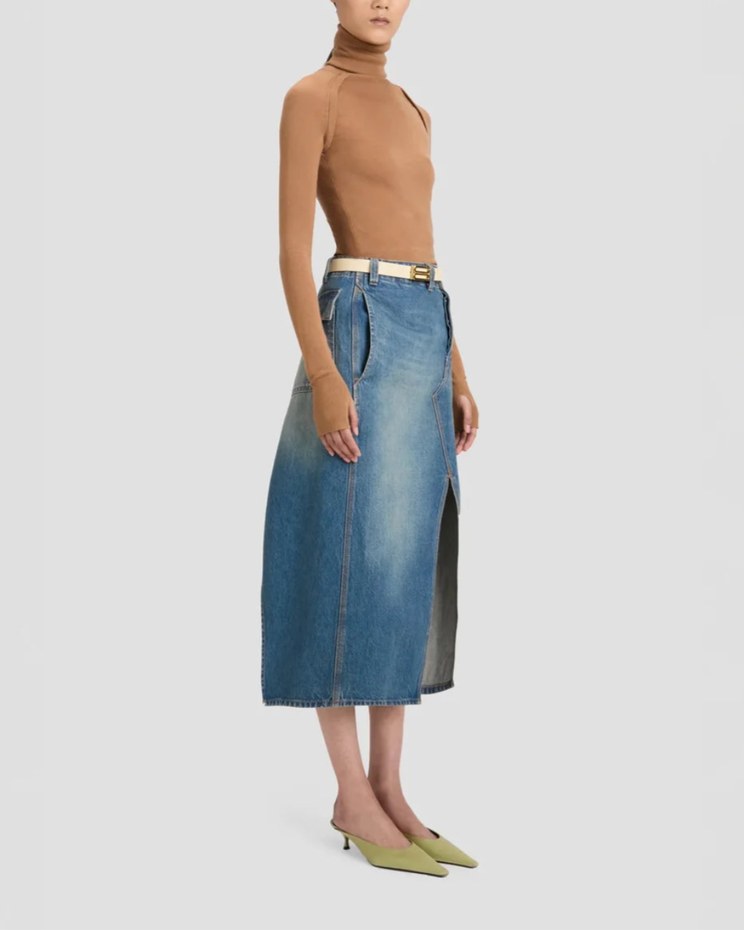 Asymmetric Utility Skirt Washed Blue