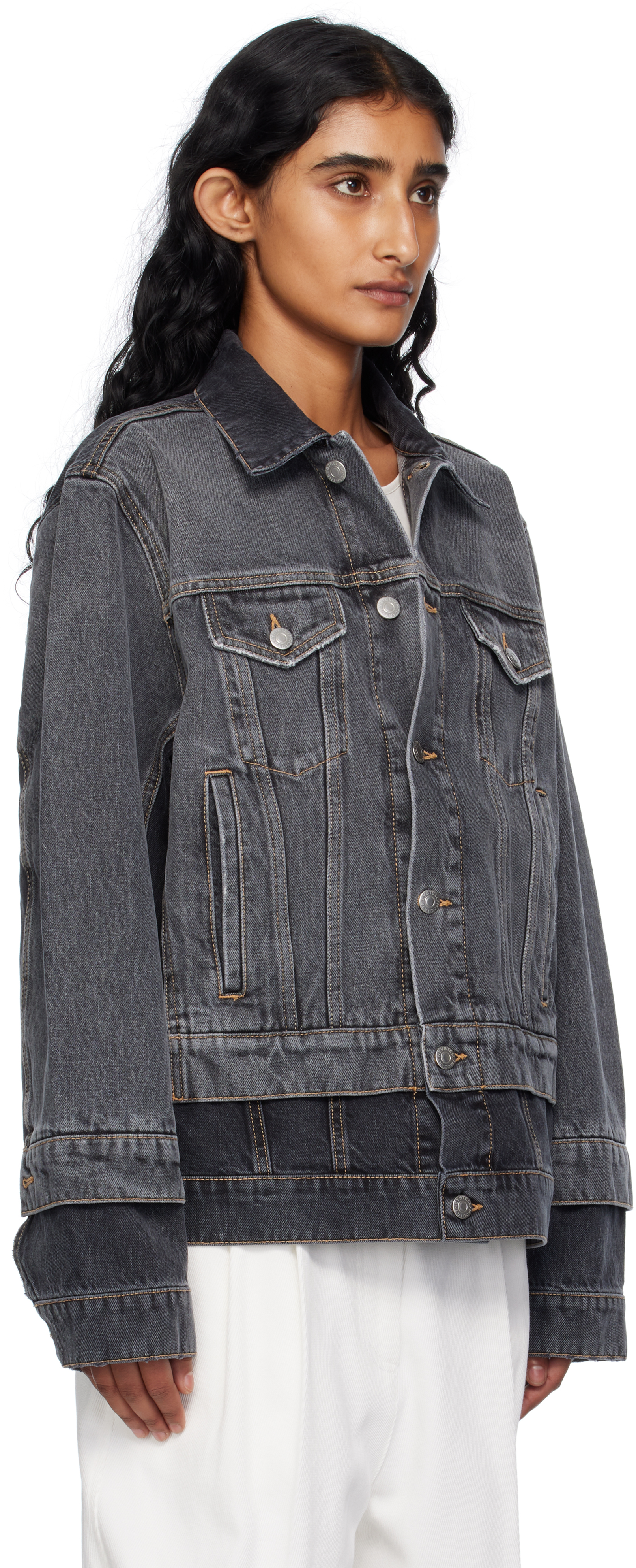 Black Tonal Panelled Denim Jacket