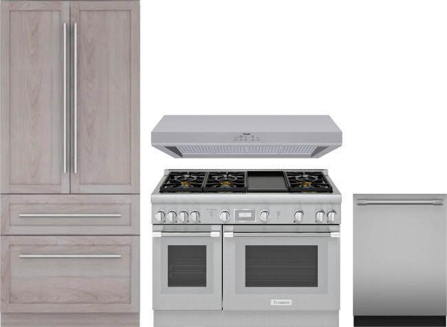 Thermador 4 Piece Kitchen Appliances Package with French Door Refrigerator, Dual Fuel Range and Dishwasher in Panel Ready THRERADWRH