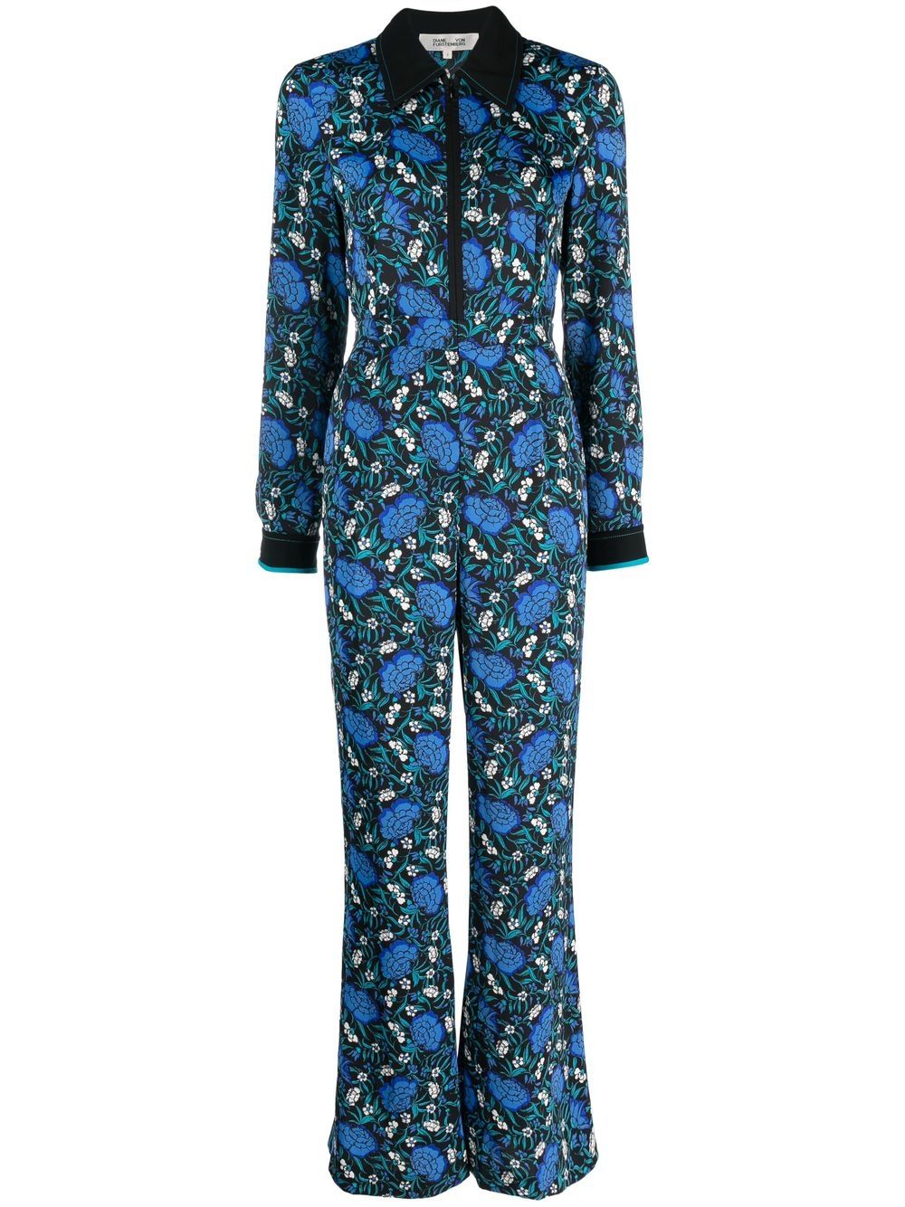 Floral print long sleeve jumpsuit - Black