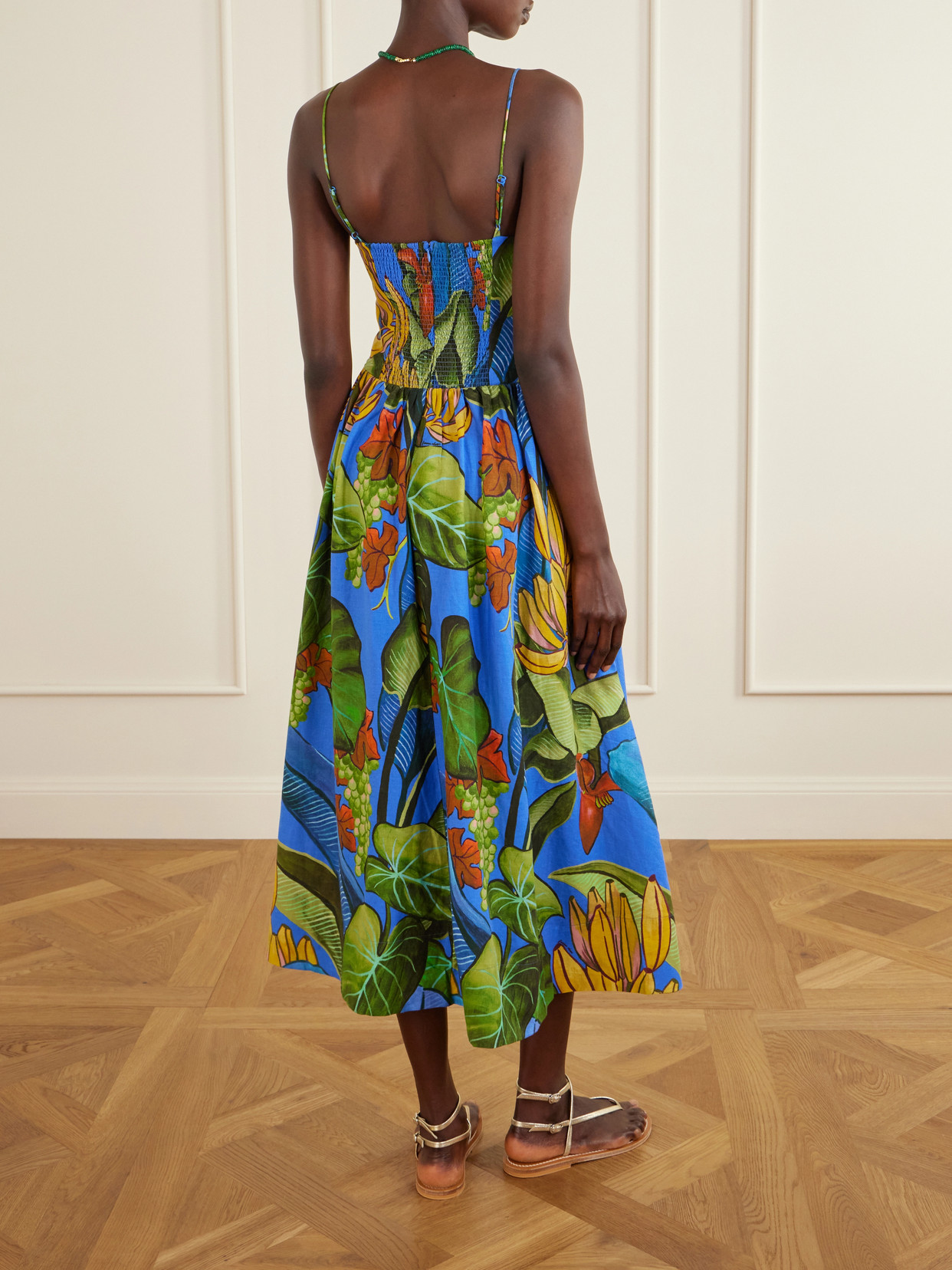 Banana Grapes Printed Linen-blend Midi Dress - Blue