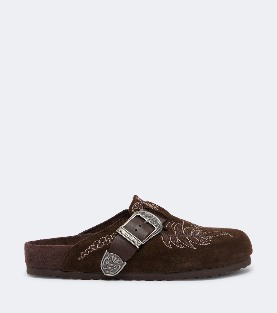X Birkenstock Boston embroidered suede clogs