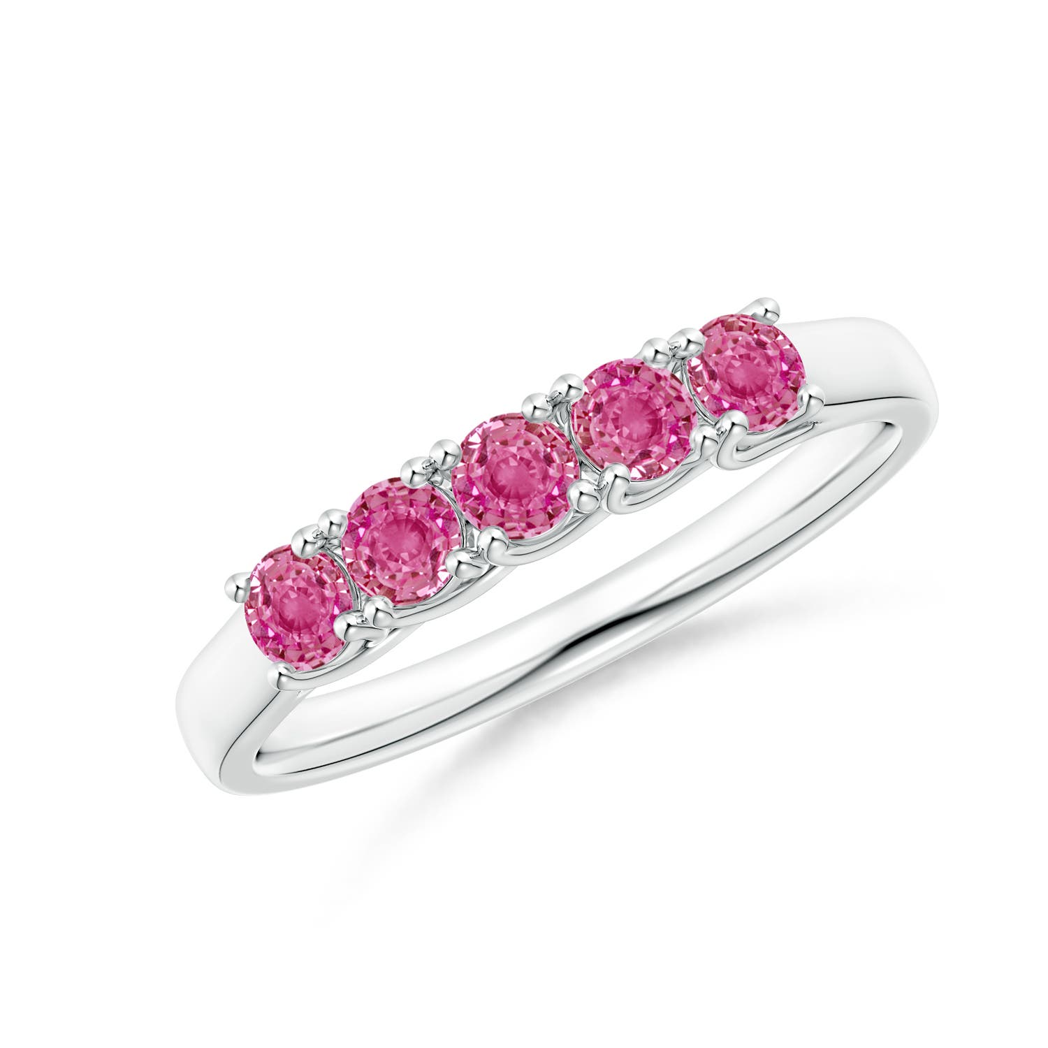 Angara 0.55 Carat Half Eternity Five Stone Pink Sapphire Wedding Ring in 14K White Gold