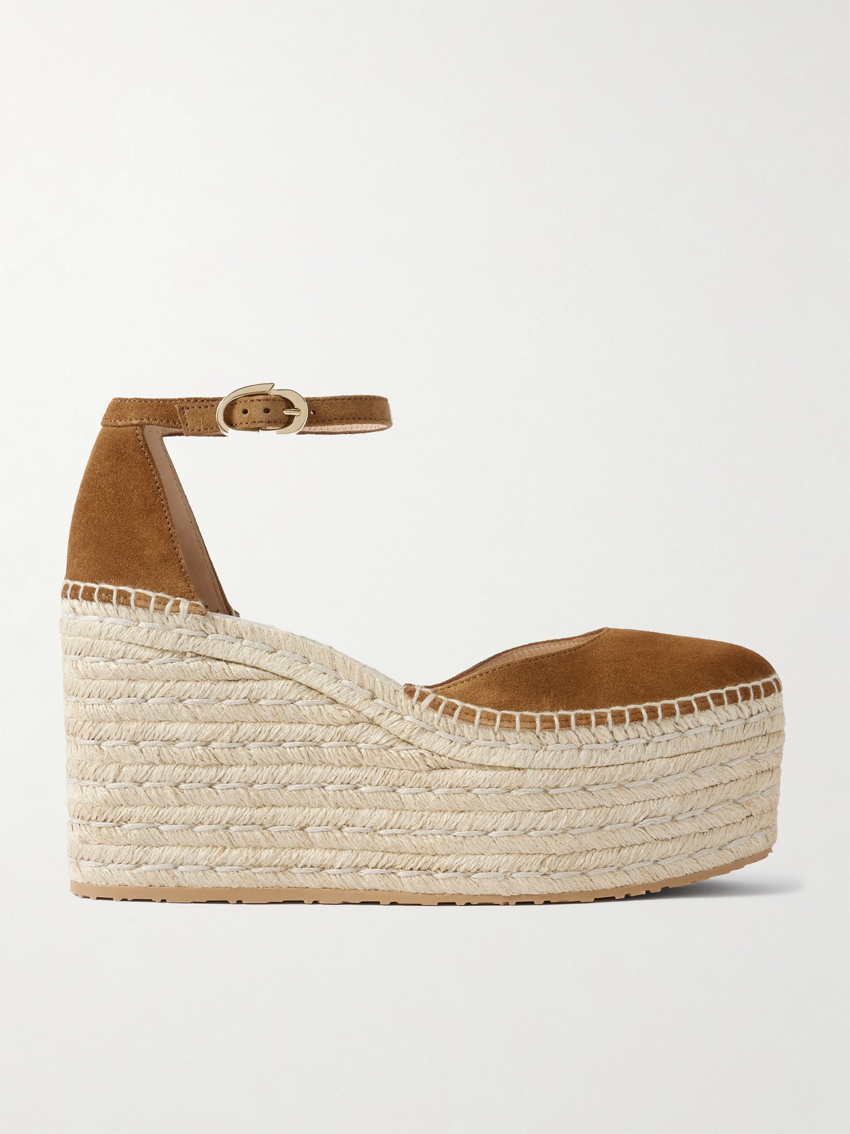 Suede Espadrille Platform Sandals - Brown