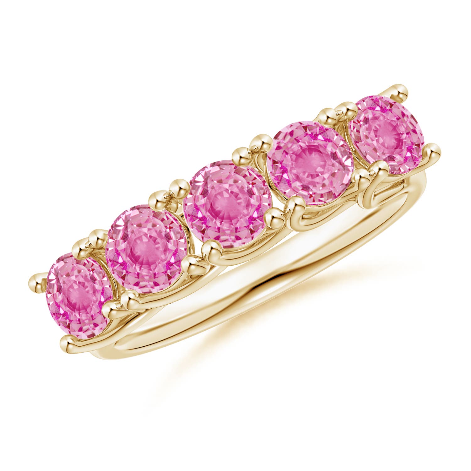 Angara 2.25 Carats Half Eternity Five Stone Pink Sapphire Wedding Ring in 18K Yellow Gold