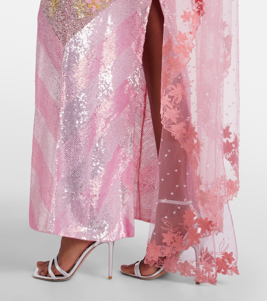 Là Fuori Panorama embellished caped gown