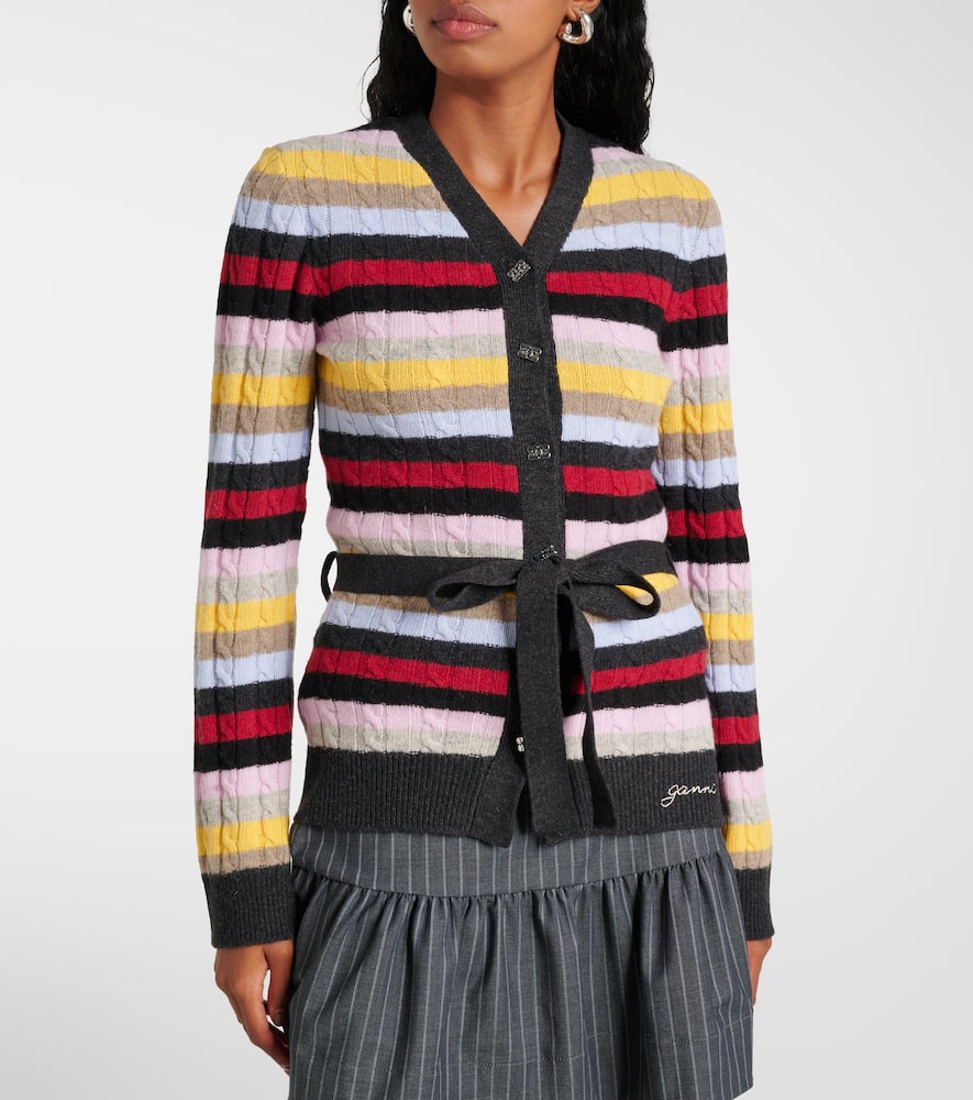 Striped cable-knit wool-blend cardigan