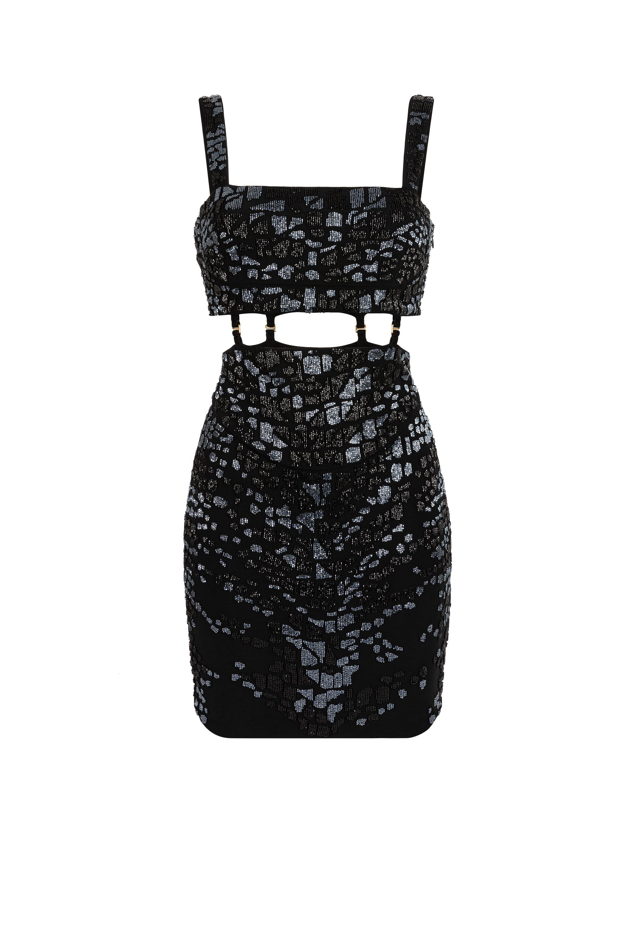 Leopard Bead-embellished Mini Dress