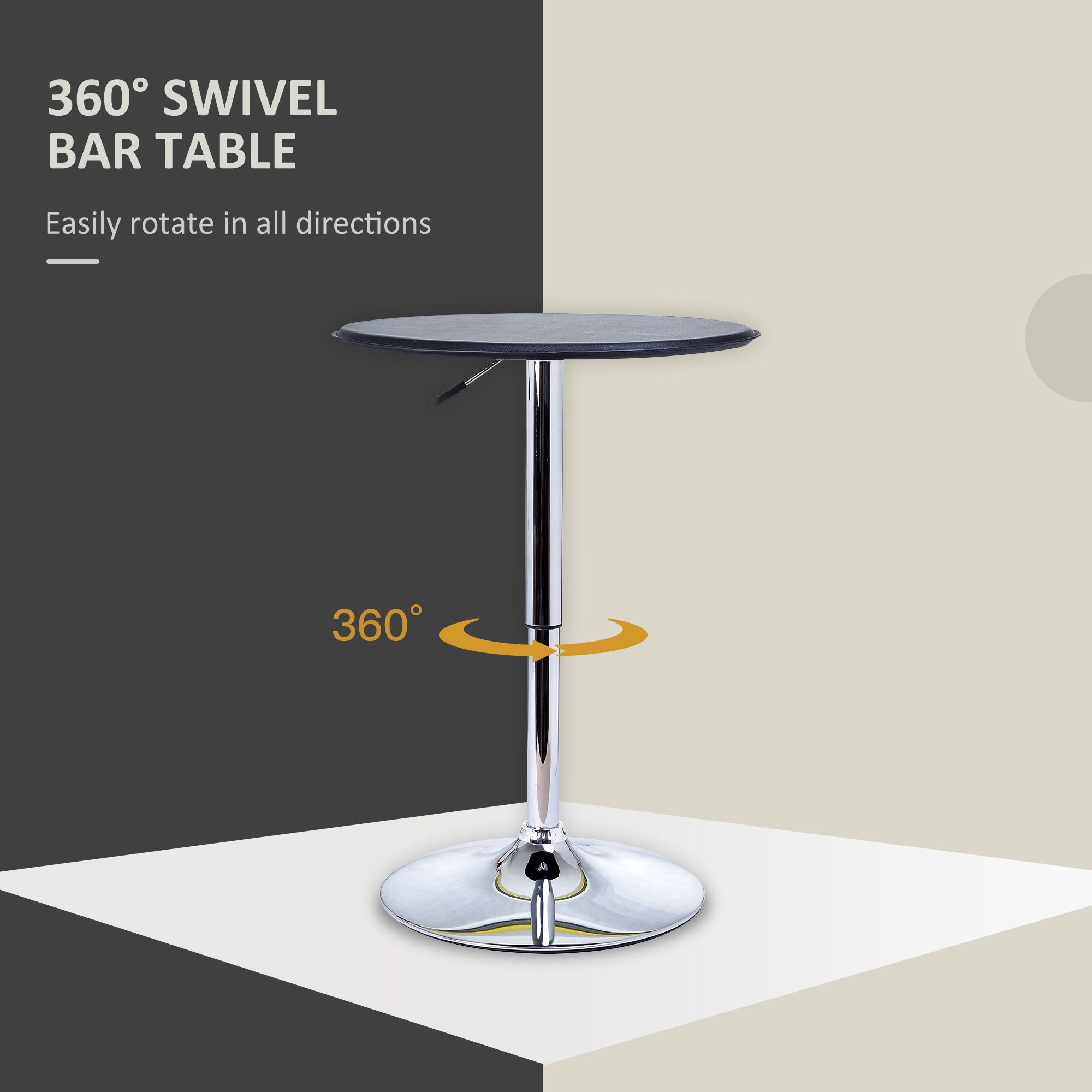 Adjustable Round Bistro Bar Table   PU Leather Top Steel Base Bistro