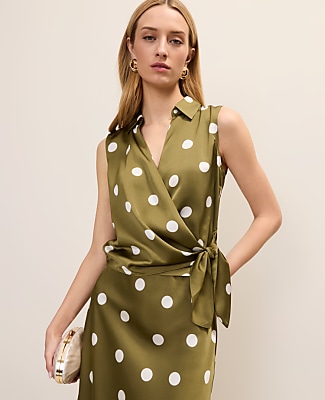 Ann Taylor Dotted Tie Waist Blouse