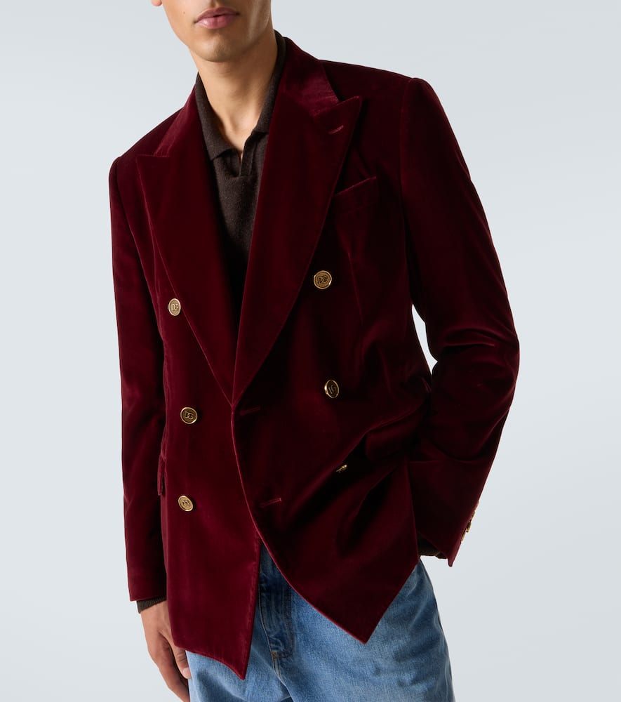 Double-breasted cotton velvet blazer