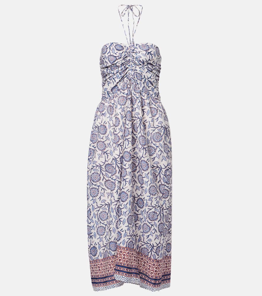 Floral ruched cotton midi dress