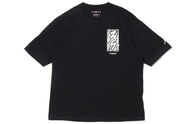 Men's Jordan Dri-FIT Zion Basketball Sports Printing Knit Round Neck Short Sleeve Black T-Shirt